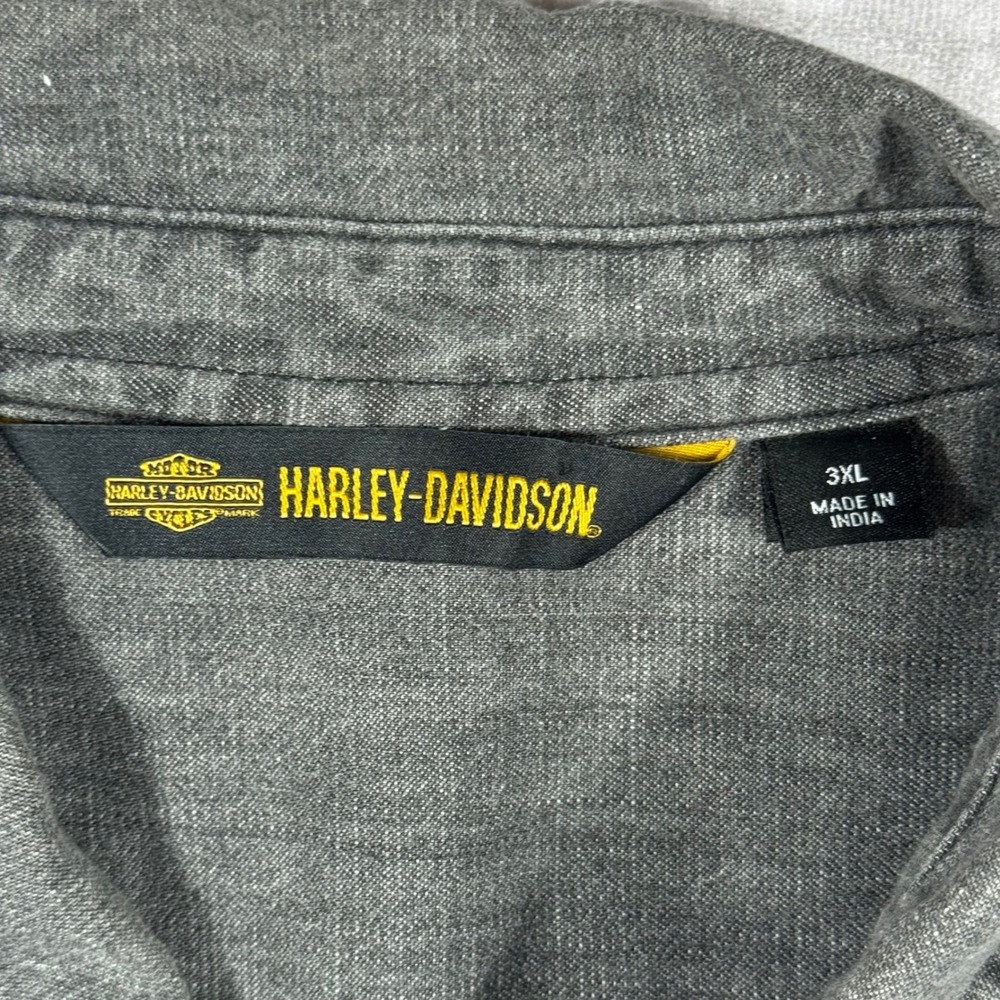 Harley-Davidson Mens 3XL Gray Cotton Long Sleeve Button Down Wing Patch Shirt - Picture 4 of 11